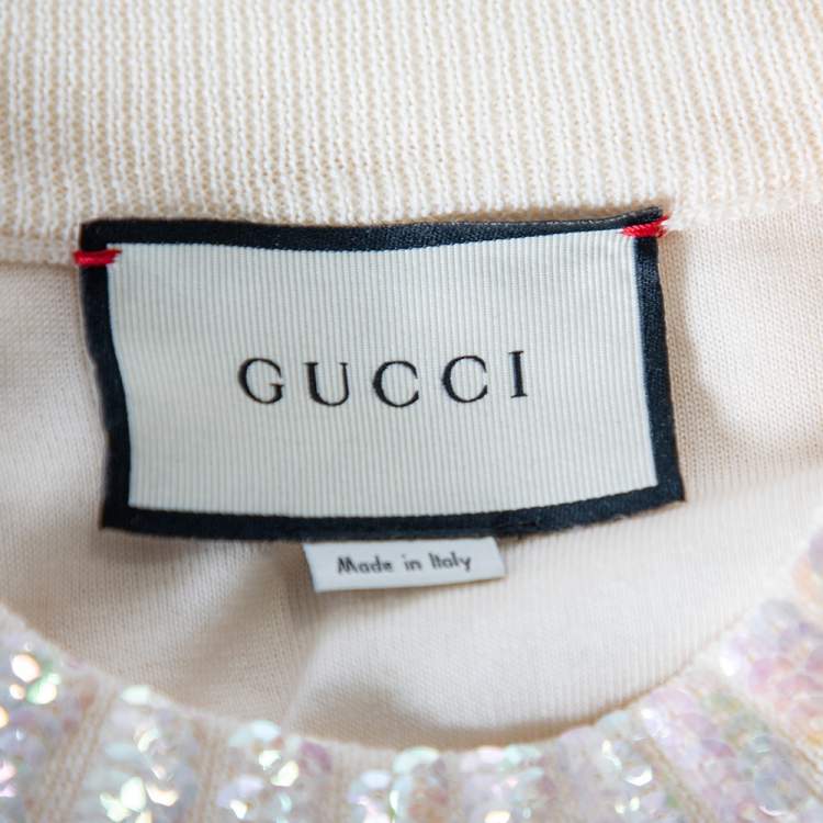 Pre Owned Gucci Cream Wool Snow White Sequin Embellished Crewneck Sweater S