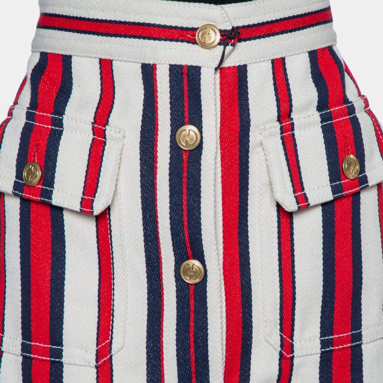 Pre Owned Gucci Multicolor Striped Button Front A-Line Skirt L
