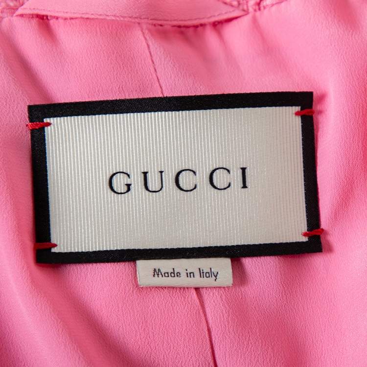 Pre Owned Gucci Pink Tweed Striped Detail Pearl Button Front Jacket M