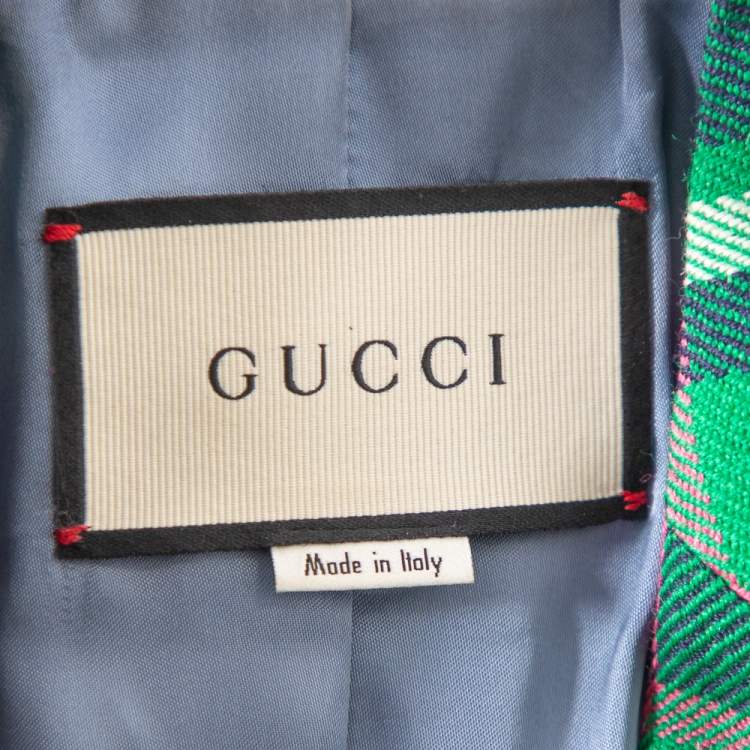 Pre Owned Gucci Multicolor Checkered Wool Tiger Applique Detail Button Front Blazer M