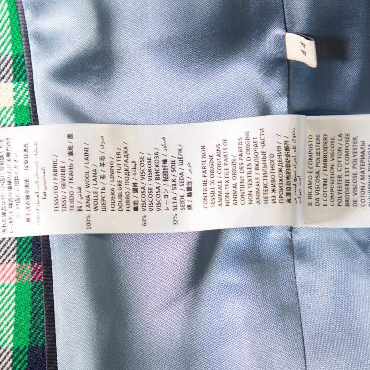 Pre Owned Gucci Multicolor Checkered Wool Tiger Applique Detail Button Front Blazer M