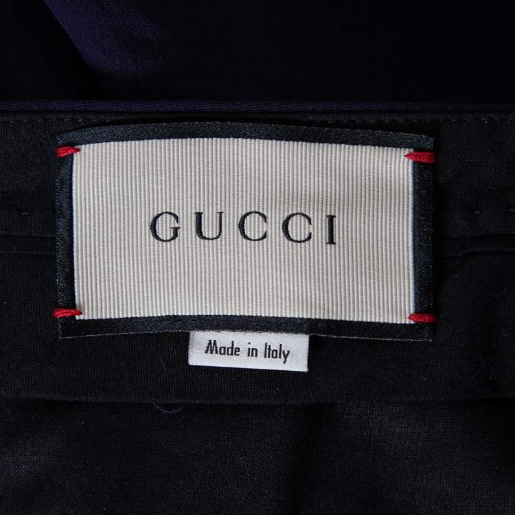 Pre Owned Gucci Navy Blue Knit Side Strip Trim Detail Bootcut Pants L