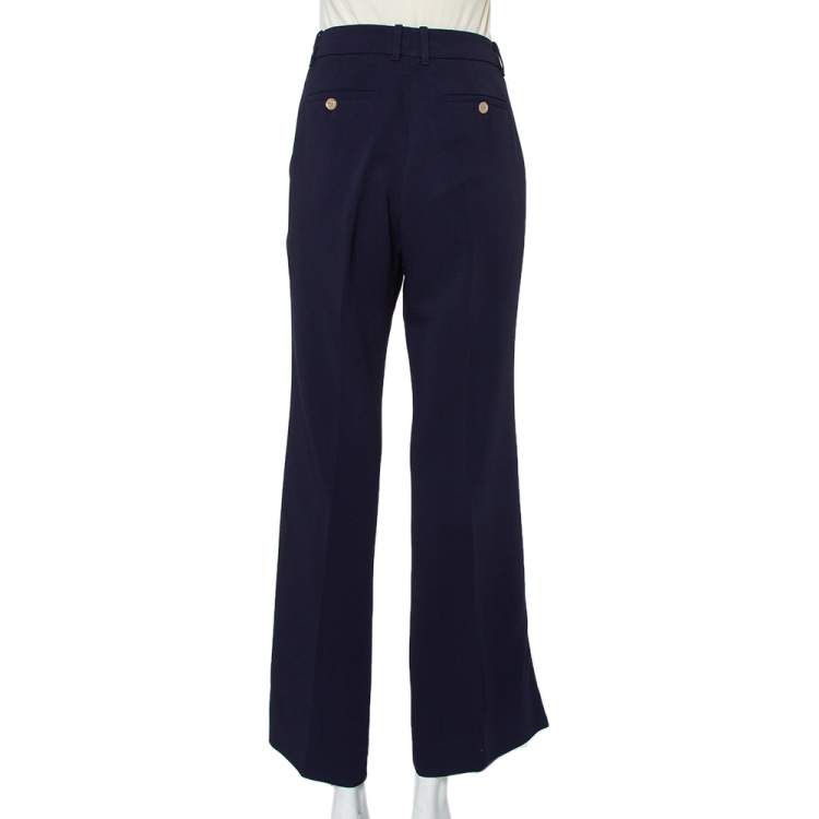 Pre Owned Gucci Navy Blue Knit Side Strip Trim Detail Bootcut Pants L