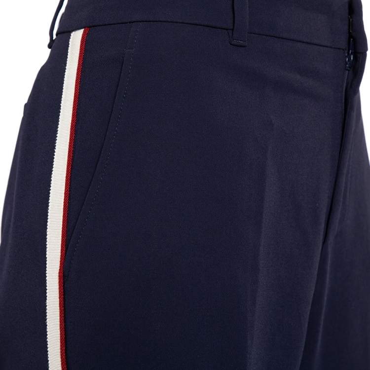 Pre Owned Gucci Navy Blue Knit Side Strip Trim Detail Bootcut Pants L