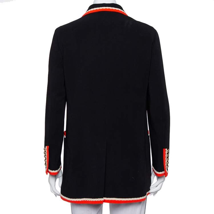 Pre Owned Gucci Black Crepe Fox Badge Contrast Trim Detail Blazer M