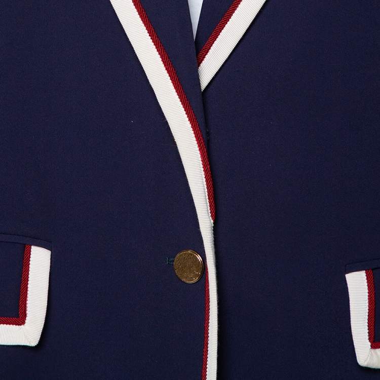 Pre Owned Gucci Navy Blue Crepe Contrast Trim Detail Button Front Blazer L