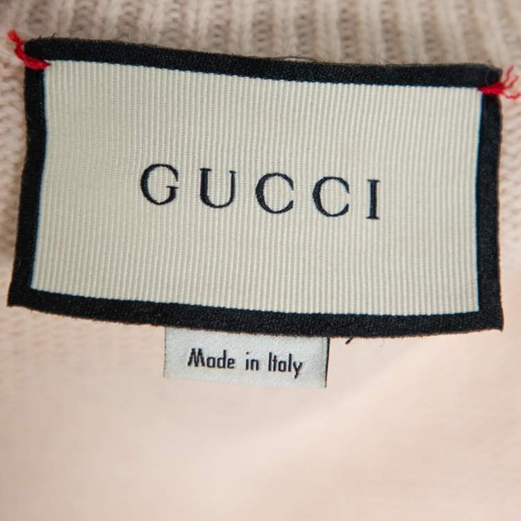 Pre Owned Gucci X Coco Capitán Beige Wool Embroidered Lurex Trim Detail Sweater M