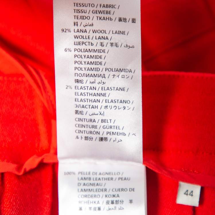 Pre Owned Gucci Red Wool Pleated Leather Belt Detail Midi Skirt M