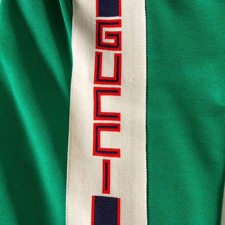Pre Owned Gucci Green Jersey Logo Strip Detail Paneled Stirrup Leggings XL