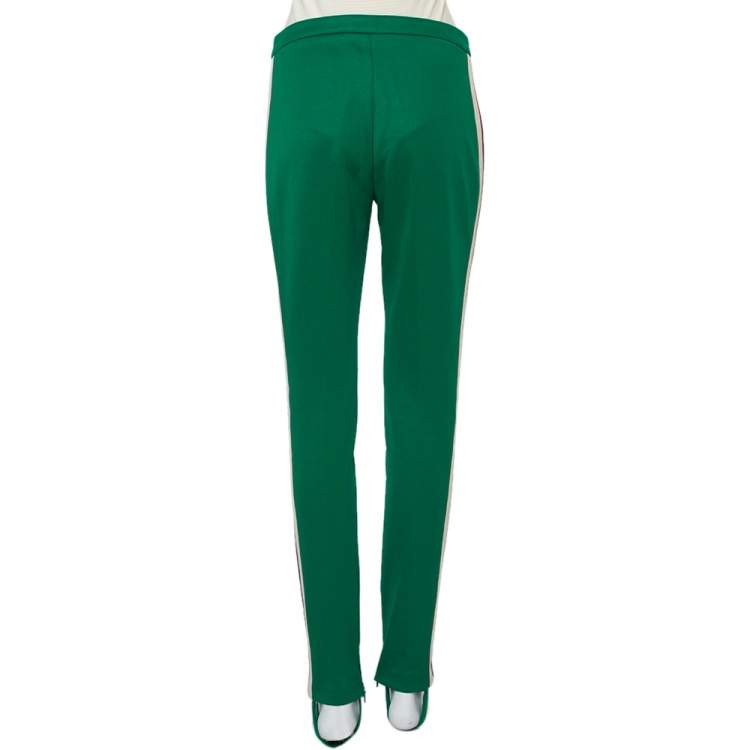 Pre Owned Gucci Green Jersey Logo Strip Detail Paneled Stirrup Leggings XL