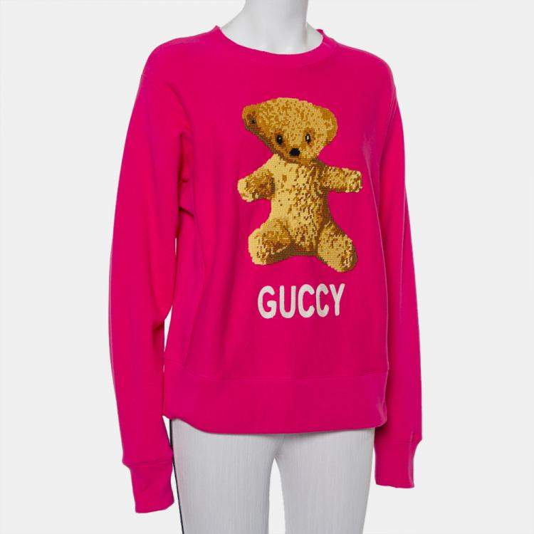 Gucci Pink Cotton Teddy Bear Applique Crewneck Sweatshirt S Gucci