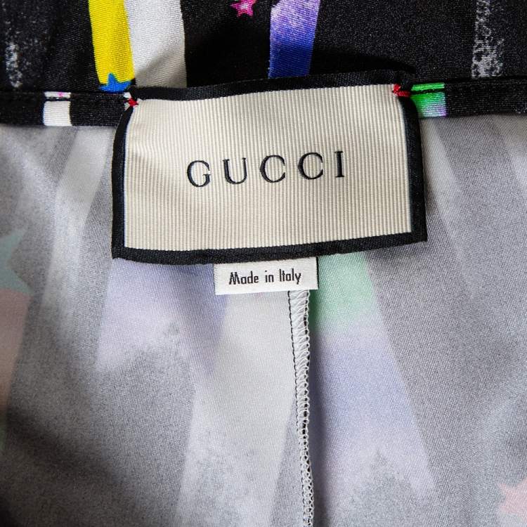 Pre Owned Gucci Black Shooting Star Printed Jersey Zipper Hem Detail Leggings S