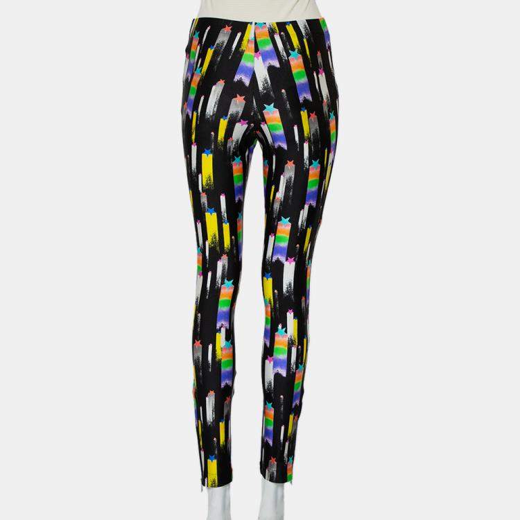 Pre Owned Gucci Black Shooting Star Printed Jersey Zipper Hem Detail Leggings S