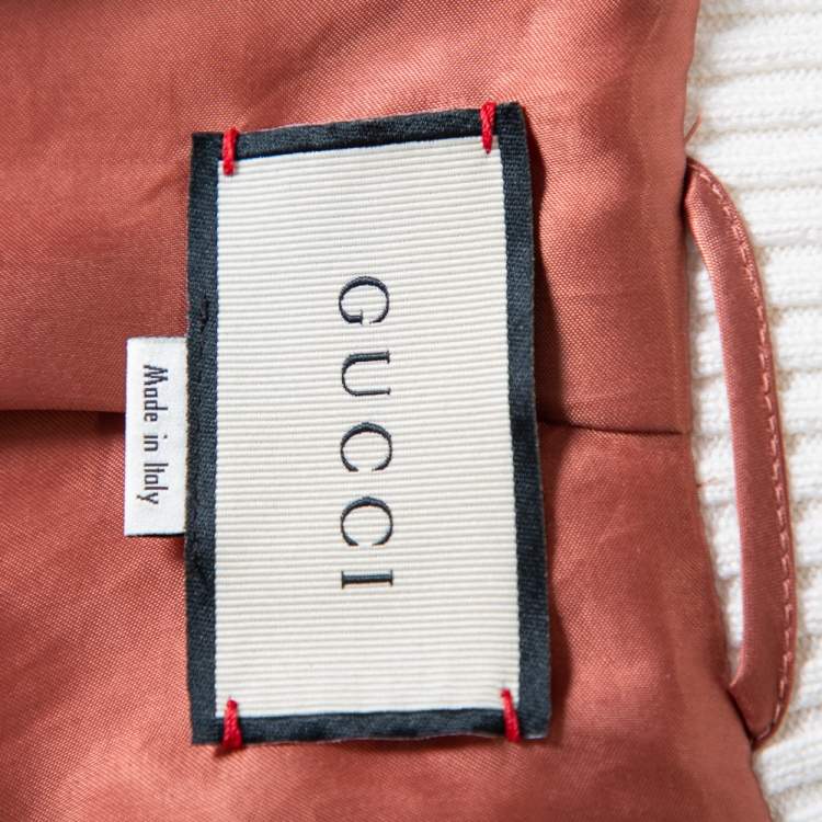 Pre Owned Gucci Cream Floral Printed Leather Contrast Trim Detail Bomber Jacket L