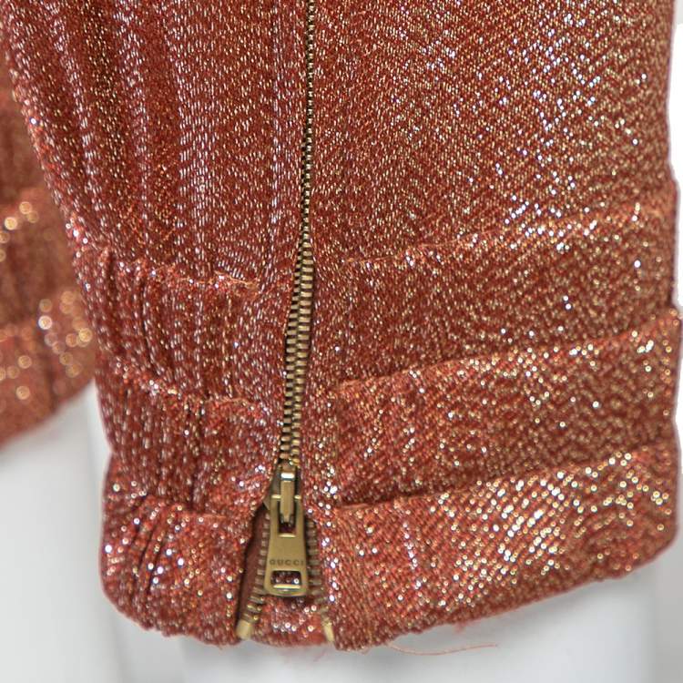 Pre Owned Gucci Rust Brown Lamé Waist Tie Detail Joggers S