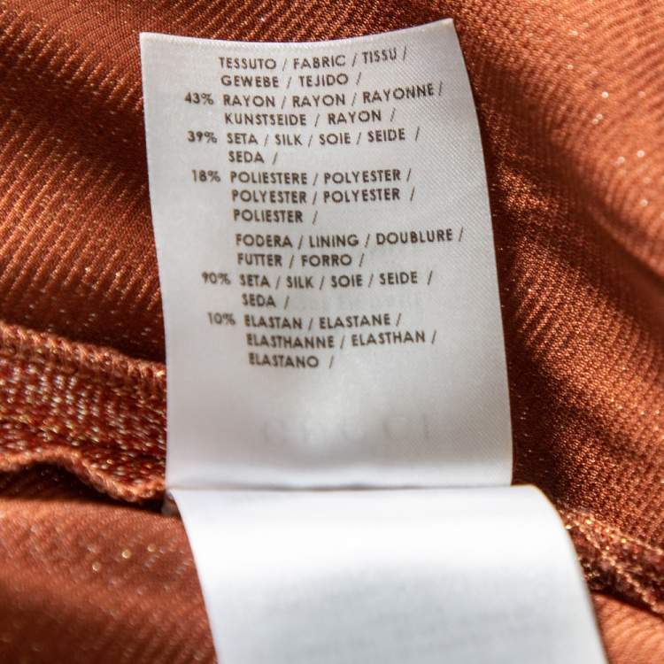 Pre Owned Gucci Rust Brown Lamé Waist Tie Detail Joggers S