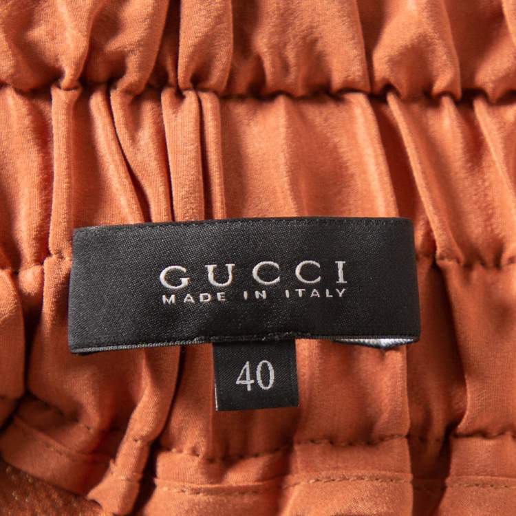 Pre Owned Gucci Rust Brown Lamé Waist Tie Detail Joggers S