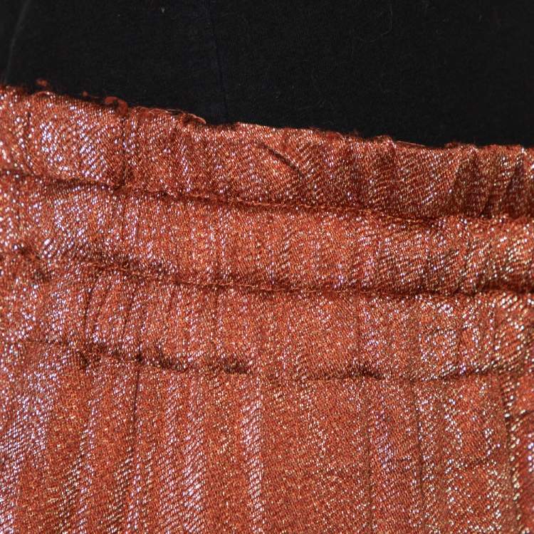 Pre Owned Gucci Rust Brown Lamé Waist Tie Detail Joggers S