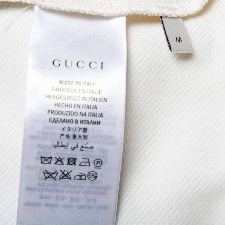 Pre Owned Gucci Off White Knit Striped Trim Detail Zip Front Jacket L