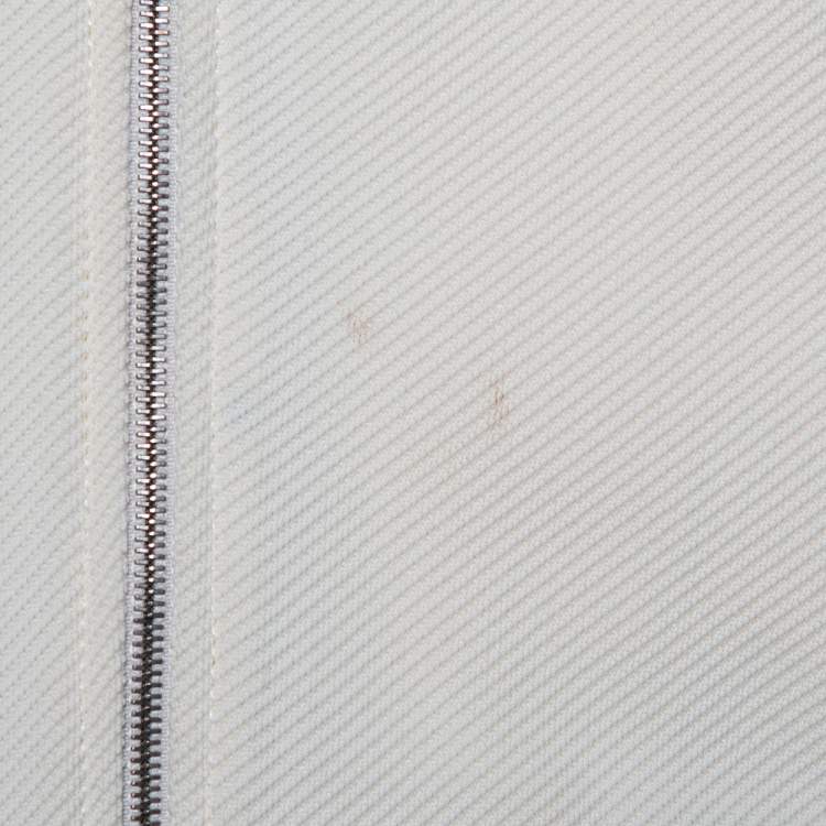 Pre Owned Gucci Off White Knit Striped Trim Detail Zip Front Jacket L