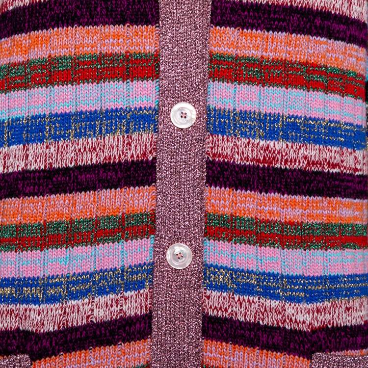 Pre Owned Gucci Multicolor Lurex Knit & Silk Reversible Button Front Cardigan L