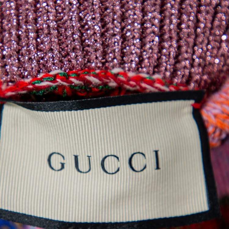 Pre Owned Gucci Multicolor Lurex Knit & Silk Reversible Button Front Cardigan L