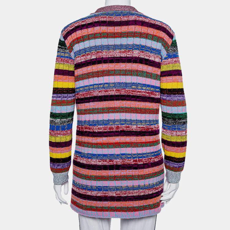 Pre Owned Gucci Multicolor Lurex Knit & Silk Reversible Button Front Cardigan L
