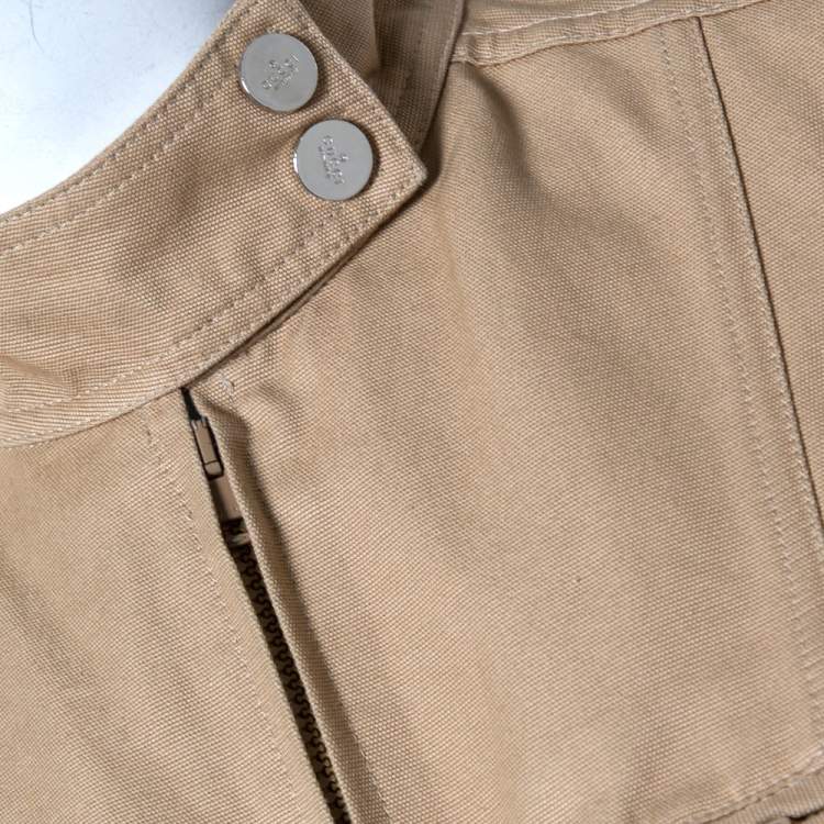 Pre Owned Gucci Camel Brown Cotton Canvas Stand Collar Jacket M