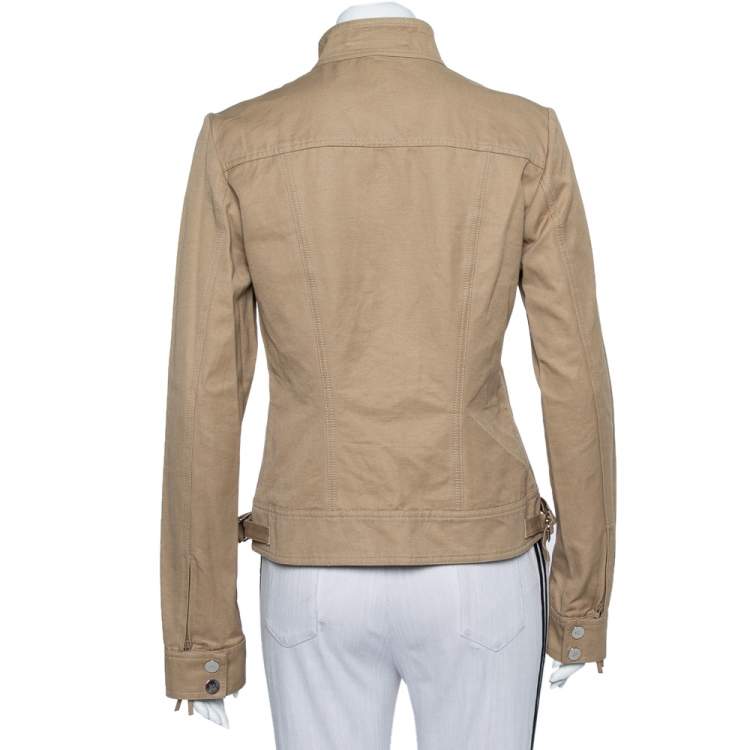 Pre Owned Gucci Camel Brown Cotton Canvas Stand Collar Jacket M
