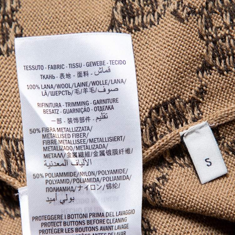 Pre Owned Gucci Beige Logo Monogram Wool Metallic Trim Detail Button Front Cardigan S