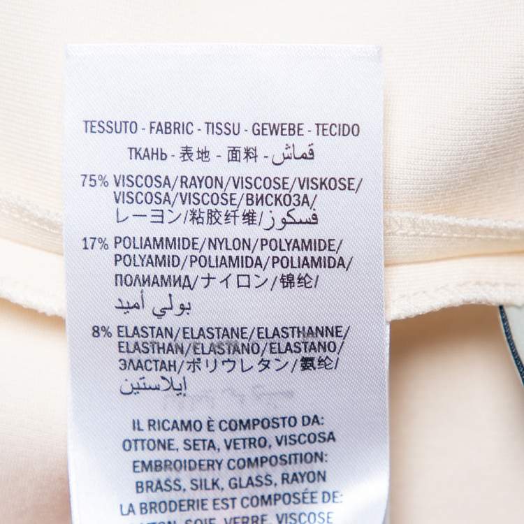 Pre Owned Gucci Cream Knit Crystal Embellished Velvet Trim Detail Shift Dress M