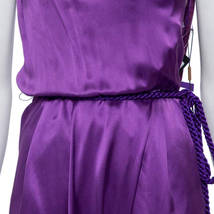 Pre Owned Gucci Purple Silk Satin Belted Bustier Detail Strapless Jumpsuit S