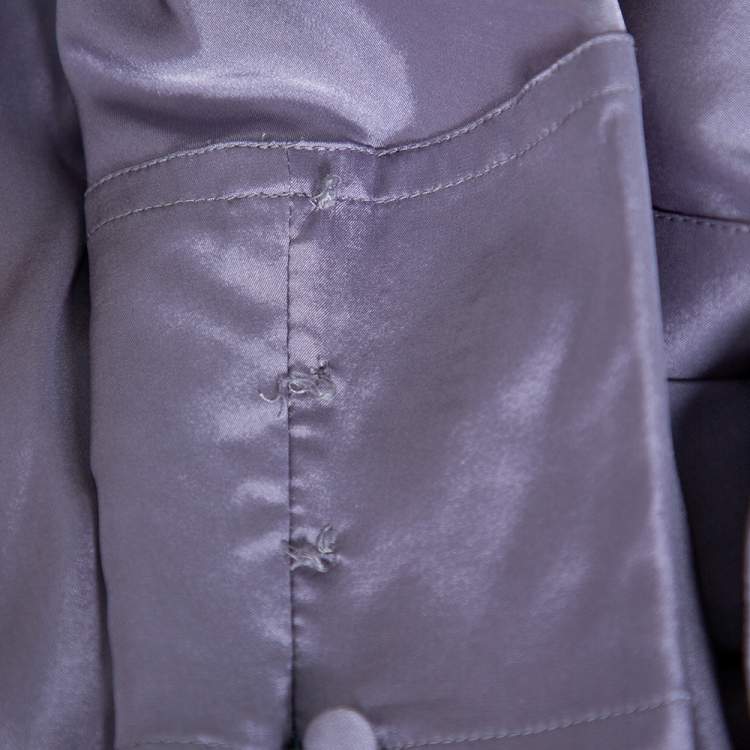 Pre Owned Gucci Grey Silk Neck Bow Tie Detail Button Front Shirt M