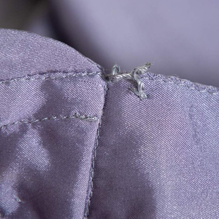 Pre Owned Gucci Grey Silk Neck Bow Tie Detail Button Front Shirt M