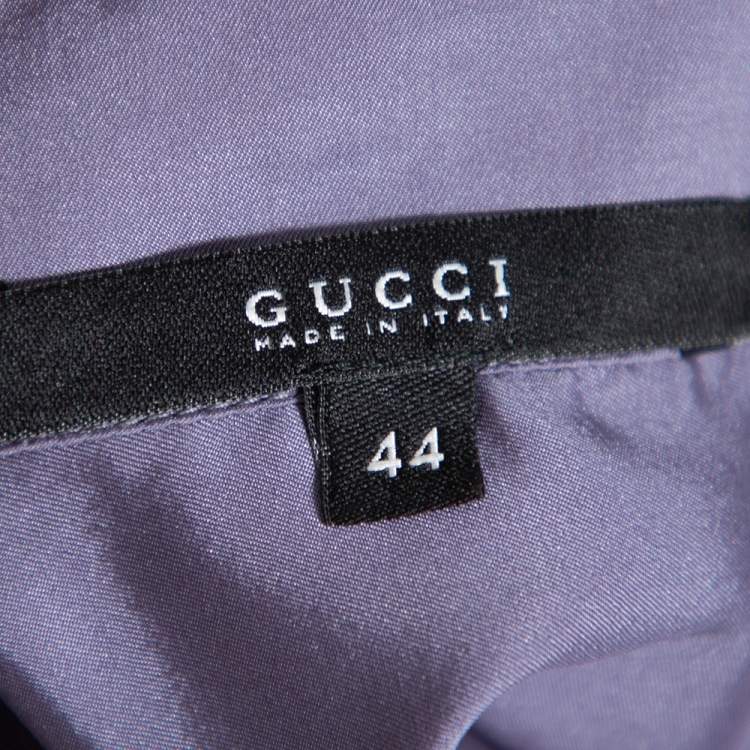 Pre Owned Gucci Grey Silk Neck Bow Tie Detail Button Front Shirt M