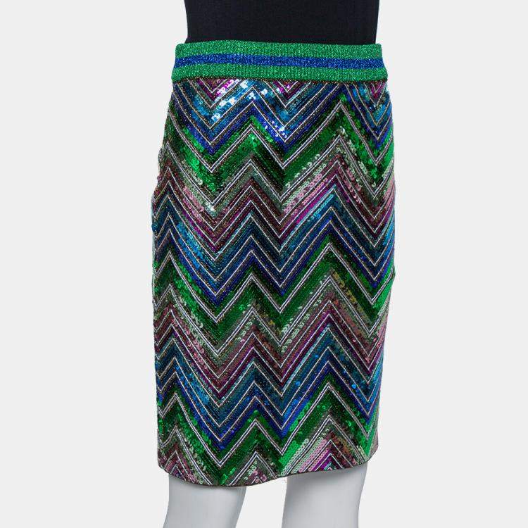 Pre Owned Gucci Multicolor Lurex Knit Chevron Pattern Sequin Embellished Skirt L