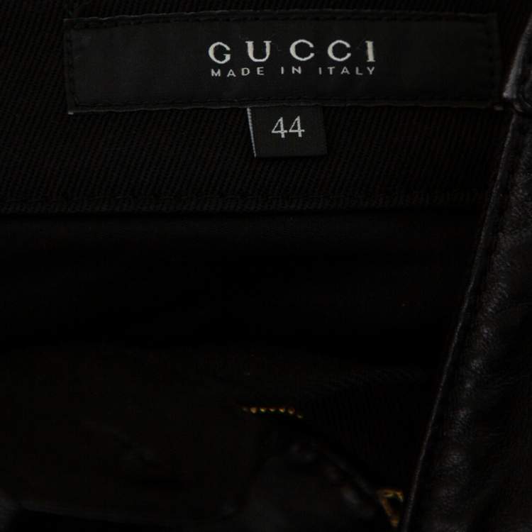 Pre Owned Gucci Black Cotton Fitted Leather Trim Tapered Leg Pants M