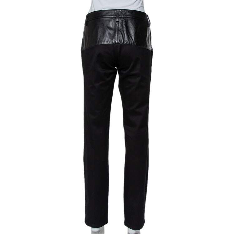 Pre Owned Gucci Black Cotton Fitted Leather Trim Tapered Leg Pants M