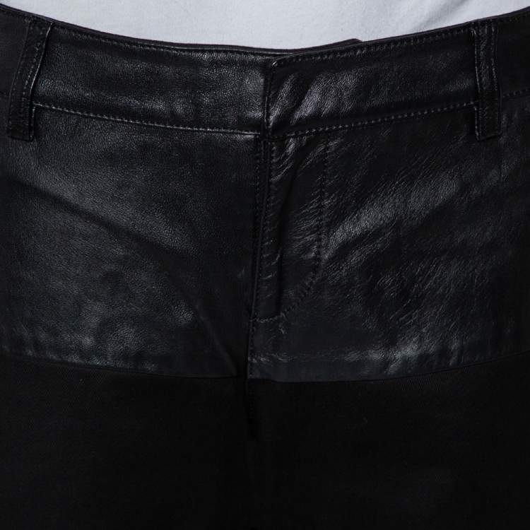 Pre Owned Gucci Black Cotton Fitted Leather Trim Tapered Leg Pants M