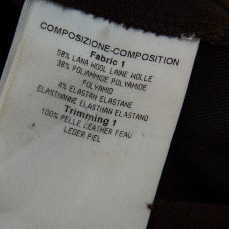 Pre Owned Gucci Brown Wool & Leather Trim Straight Leg Trousers XL