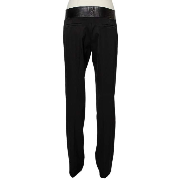 Pre Owned Gucci Black Wool & Leather Trim Tapered Leg Trousers M