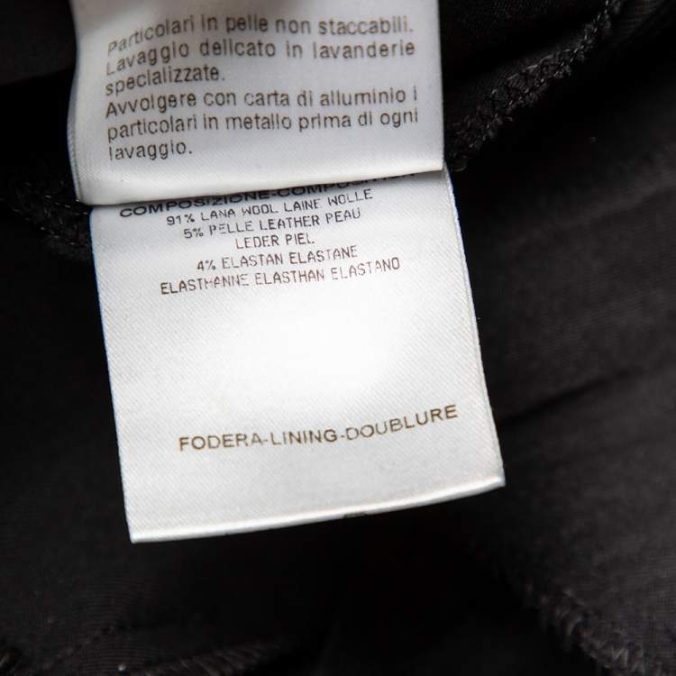 Pre Owned Gucci Black Wool & Leather Trim Tapered Leg Trousers M