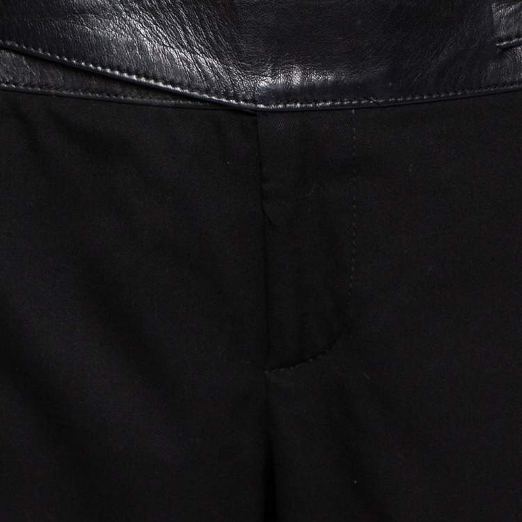 Pre Owned Gucci Black Wool & Leather Trim Tapered Leg Trousers M