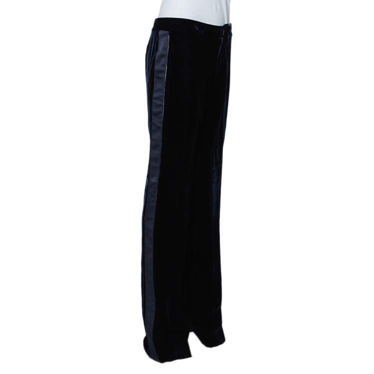 Pre Owned Gucci Navy Blue Velvet Side Strip Detail Straight Leg Trousers S