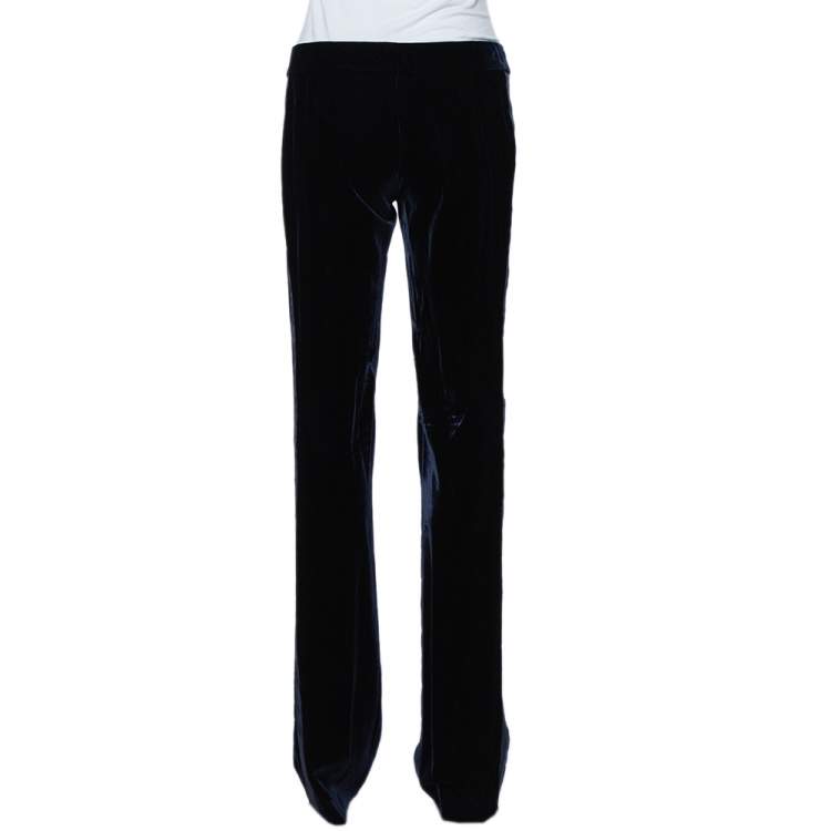 Pre Owned Gucci Navy Blue Velvet Side Strip Detail Straight Leg Trousers S