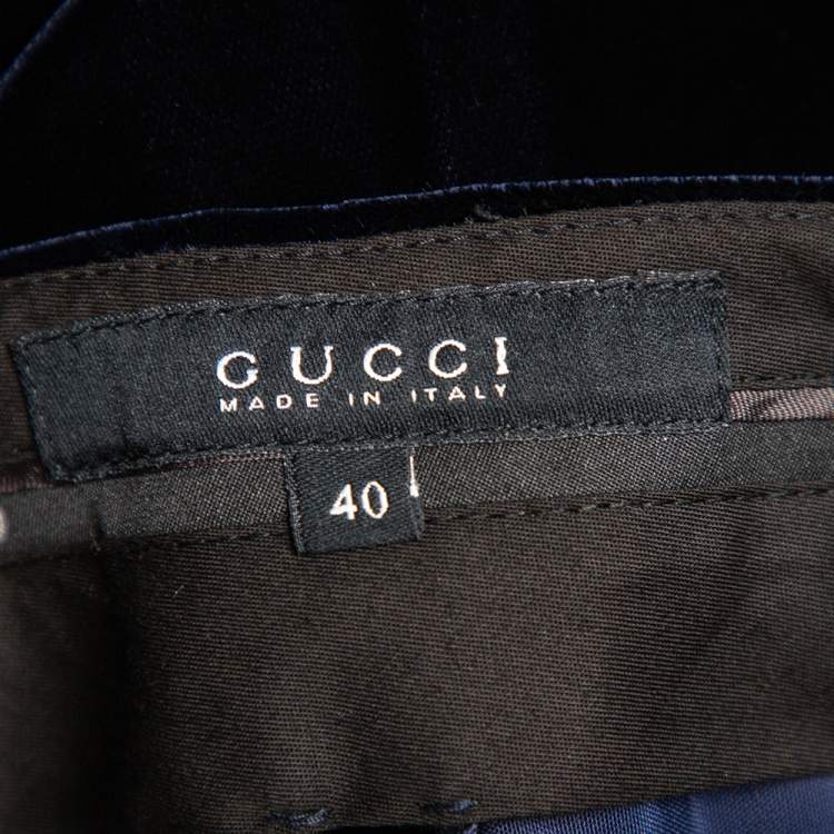 Pre Owned Gucci Navy Blue Velvet Side Strip Detail Straight Leg Trousers S