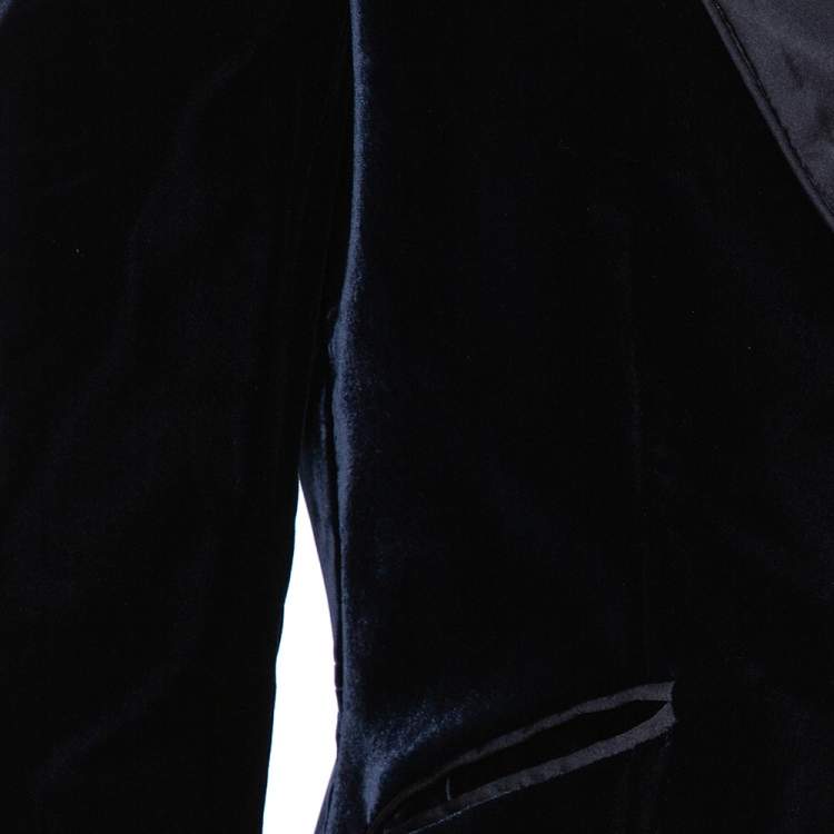 Pre Owned Gucci Navy Blue Velvet Satin trim Button Front Blazer S