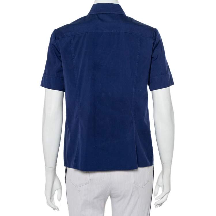 Pre Owned Gucci Navy Blue Cotton Paneled Button Front Shirt S