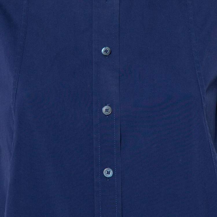 Pre Owned Gucci Navy Blue Cotton Paneled Button Front Shirt S