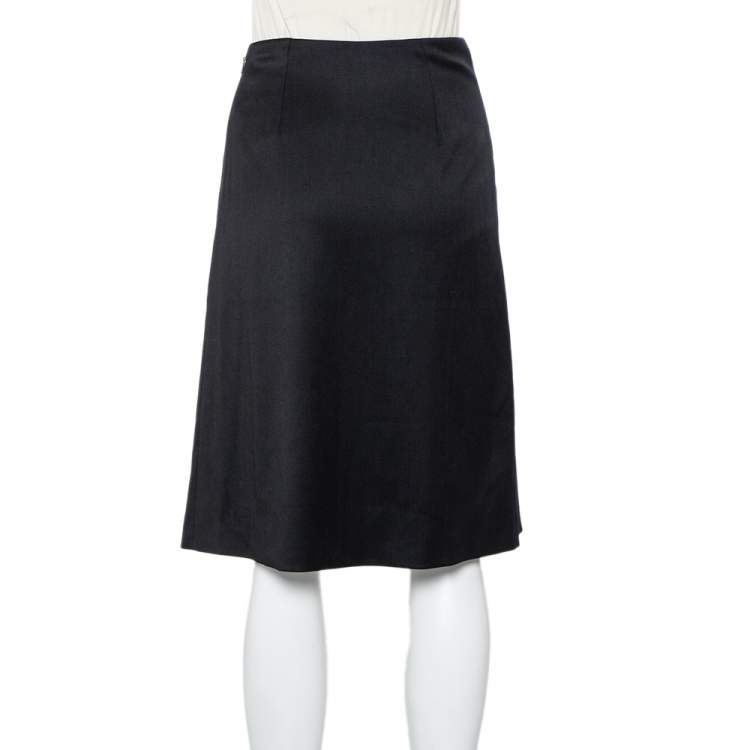 Pre Owned Gucci Black Wool Pleated Detail Belted Skirt S
